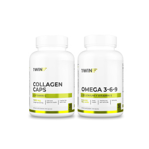 1WIN / Набор витаминов. Omega 3-6-9 с селеном и витамином Е 60 капсул + Коллаген с Витамином С 155 капсул