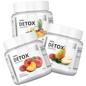 1WIN / Detox Slim Effect + Ягоды Годжи. Вкус Груша, Тропический микс, Персик, набор из 3-х банок