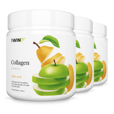 1WIN / Коллаген + Витамин С, Collagen + Vitamine C, Вкус: Яблоко-Груша,  набор из 3-х банок