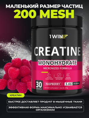 1WIN / Набор витаминов: Креатин вкус Малина 200гр + Предтрен вкус Кола-Лимон 35 порций + ZМА 90 капсул + подарок Витамин D3 2000МЕ 60 капсул