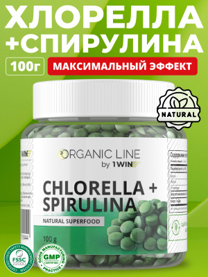 1WIN / Хлорелла + Спирулина натуральная, прессованная в таблетках, Суперфуд, 100 грамм