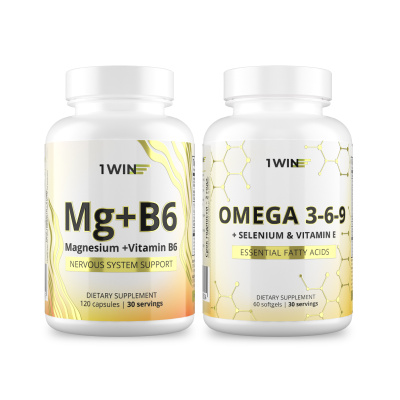1WIN / Набор витаминов. Омега 3-6-9 60 капсул + Магний с витамином В6 120 капсул