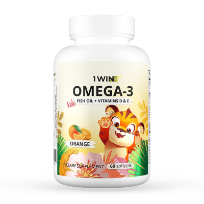 1WIN /Omega-3 Kids + Vitamins D & E, Детская Омега-3, вкус апельсин, 60 капсул