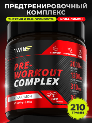 1WIN / Предтренировочный комплекс. Pre-workout, Вкус Кола-Лимон, 35 порций