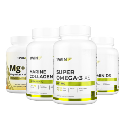 1WIN / Набор витаминов, Омега-3, Морской коллаген, Магний+В6, Витамин D3