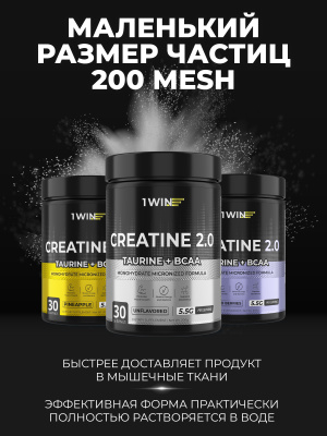 1WIN / Креатин моногидрат + Таурин + ВСАА. Вкус Ананас, 200г, 30 порций
