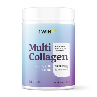 1WIN / Мульти Коллаген + Витамин С, Multi Collagen +  Vitamine C, Нейтральный вкус, 240гр. 30 порций