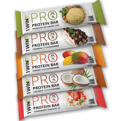 1WIN PROTEIN BAR / Набор протеиновых батончиков  без сахара, 5шт. 300г.  Кокос, Клубника-йогурт, Манго, Тирамису, Фисташка