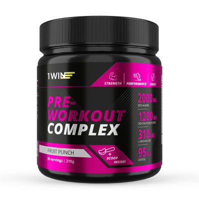 1WIN Предтренировочный комплекс. Pre-workout, Вкус Фруктовый Пунш, 35 порций
