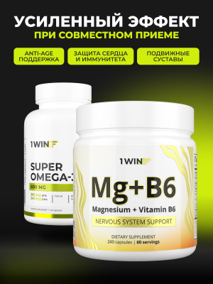 1WIN / Набор витаминов. Omega-3 XS 600мг 240 капсул + Магний с витамином В6 240 капсул