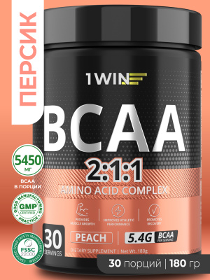 1WIN ВСАА 2:1:1,  Вкус Персик, 30 порций