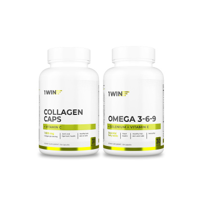 1WIN / Набор витаминов. Omega 3-6-9 с селеном и витамином Е 60 капсул + Коллаген с Витамином С 155 капсул