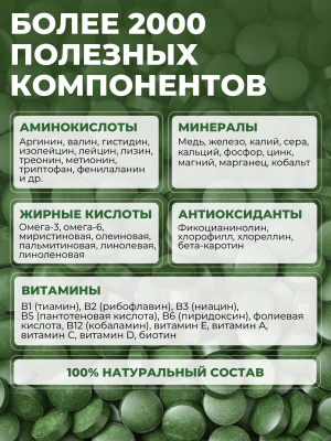 1WIN / Хлорелла + Спирулина натуральная, прессованная в таблетках, Суперфуд, 100 грамм