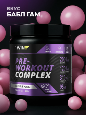 1WIN / Предтренировочный комплекс. Pre-workout, Вкус Бабл-гам, 35 порций