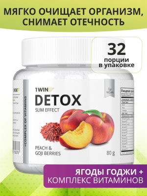 1WIN / Detox Slim Effect / Напиток дренажный Детокс Слим Эффект + Ягоды Годжи, Вкус: Персик, 32 порции